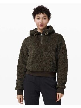 Lululemon Oh So Sherpa Half Zip Soft Fleece Hoodie Jacket Size 12 Olive